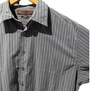 Perry Ellis America Shirt Short Sleeve Sueded Striped Mens XL Blue Grey Casual